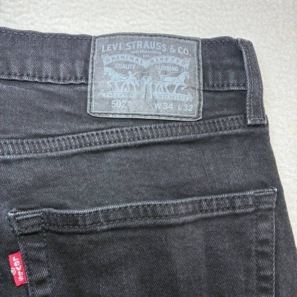 Levis 502 Taper Jeans Men 34x31 Black Stretch Denim Casual Minimalist Streetwear - Picture 3 of 7